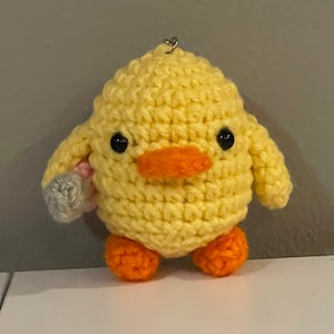 Crochet Duck with knife keychain - Amigurumi Animal meme Keychain