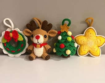 Crochet Christmas Ornaments (2): Amigurumi Christmas Ornaments - Star, Christmas tree, Wreath, Reindeer