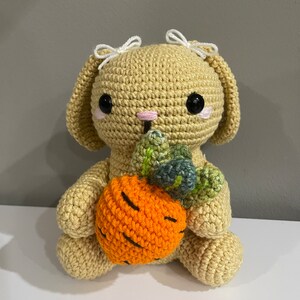 Crochet Bunny holding a carrot plushie - Amigurumi plushie, Crochet Bunny, Cute Animal Plush, Plushie Animal, Cute Gift, Handmade Plushie