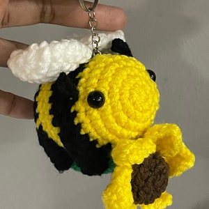 Crochet Bee With a Sunflower Keychain