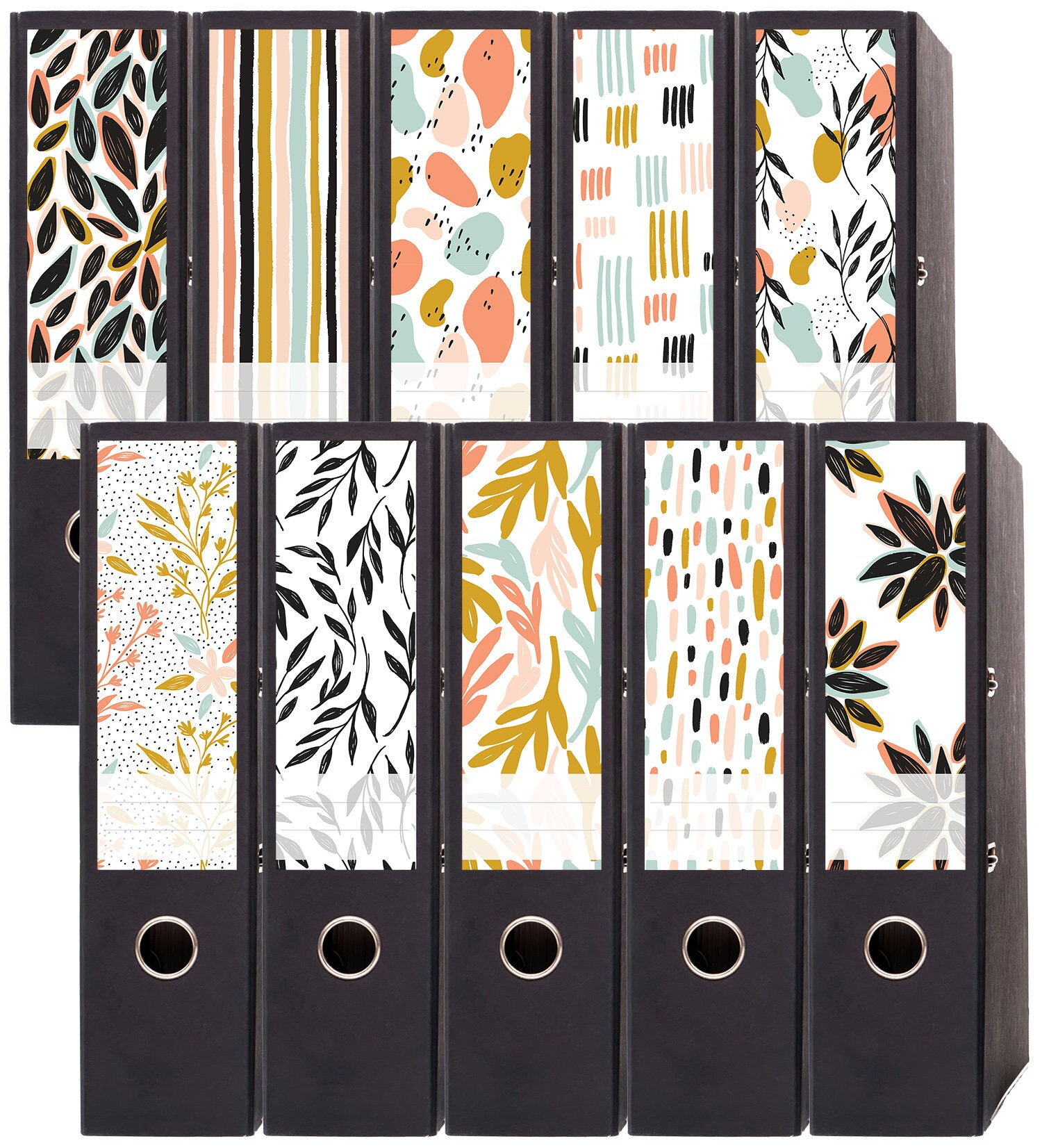 codiarts. Ordnerrücken selbstklebend | Etiketten Set für 9 breite Ordner | gestantzt mit Griffloch | Rückenschild breit | Vintage Design Ornamente grau beige