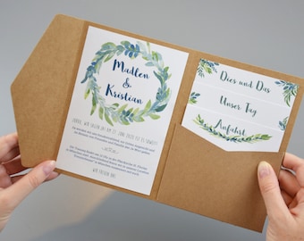 Pocketfold Set kraft paper with matching envelopes for your wedding invitation! Set of 50 incl. envelopes