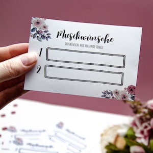 Musikwunschkarten für die Hochzeit | Musikwünsche Vorlage Digital | Hochzeitsspiel | Party Geburtstag | DJ Karten | Liedwunsch | Flowers