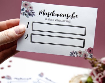 Music request cards for the wedding | Music request template digital | Wedding game | Party birthday | DJ cards | Song request | Flowers
