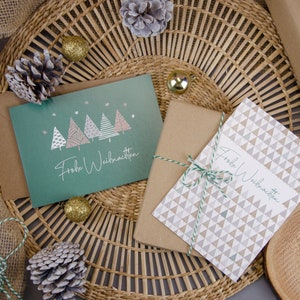 Weihnachtskarten & Umschläge aus Kraftpapier (20er Set, Tannenbäume)