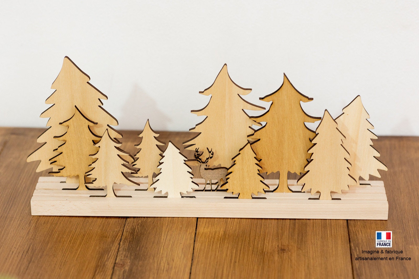 Décoration de Noël en Bois, Cerf Silhouette Des Sapins Design Moderne Pour Intérieur