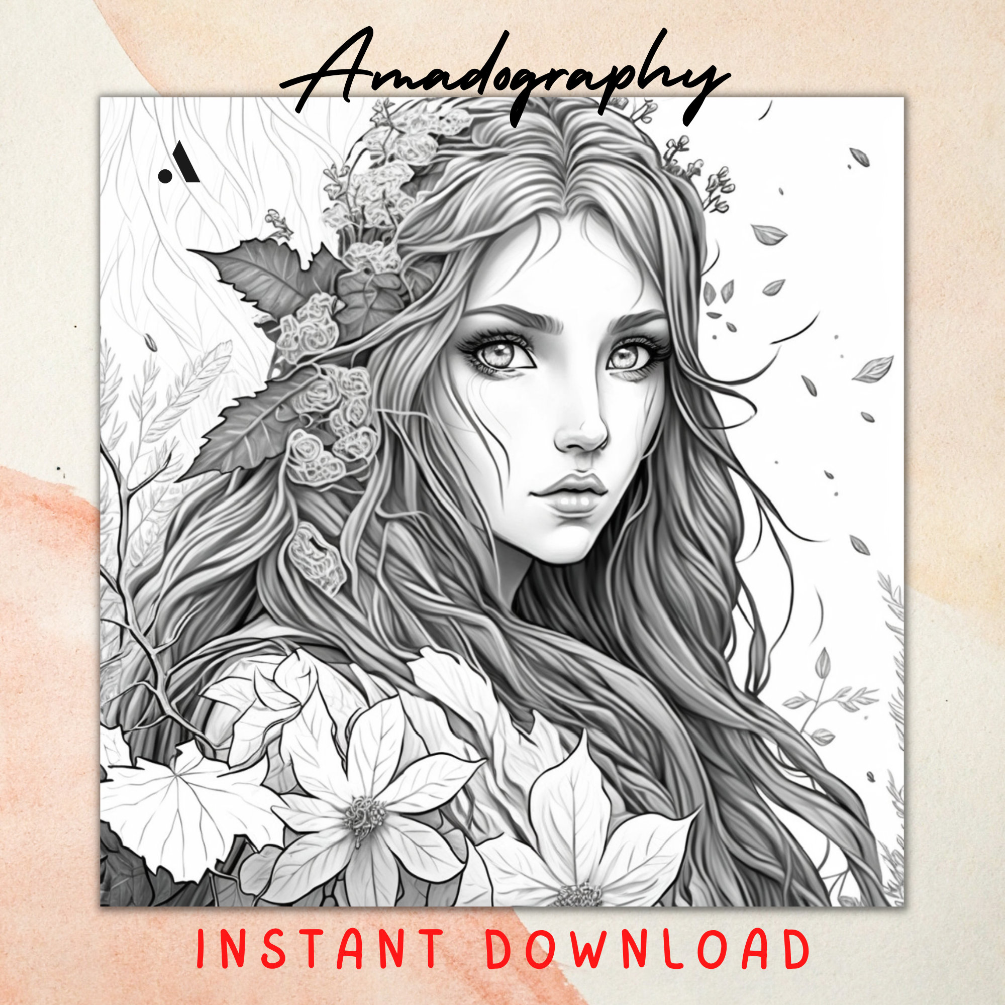 Floral Girl Coloring Page Printable - Il Fullxfull.4552302136 5lih 