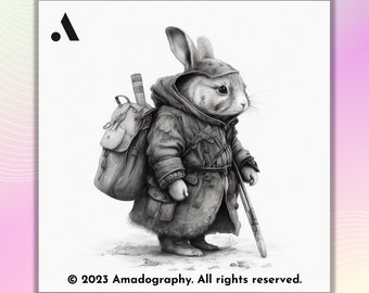 Easter Bunny Grayscale Coloring Page • Spring Printable (PDF)