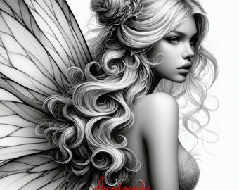 Forest Goddess Coloring Book – Fairy Tale Grayscale Art (Instant Download)