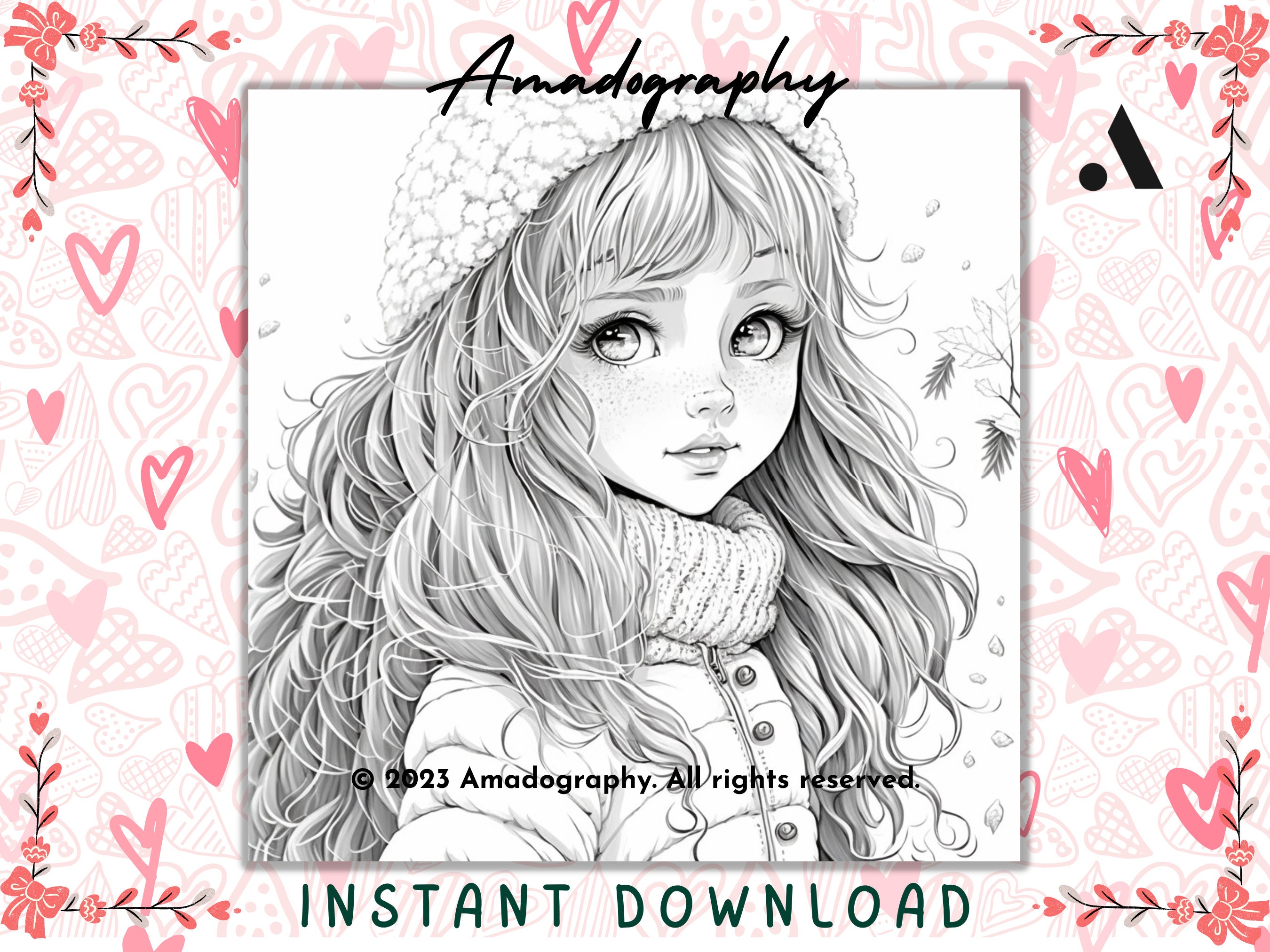 44 Animated Cover Girls Digital Coloring Book Kids Adults Pin up Girls  Designs Style Grayscale Page Instant Download Printable PDF 