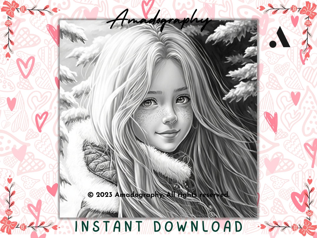 Cute Girl Art Coloring Page Printable Adult Coloring Pages Book ...