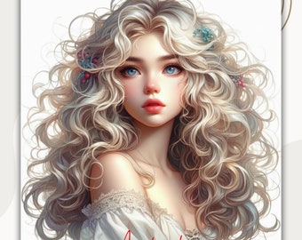 Queen Moon Fairies Coloring Pages – 100 Grayscale Illustrations (Printable Digital Download)