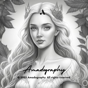 Realistic Grayscale Princess Girls Art Coloring Page Printable Adult ...
