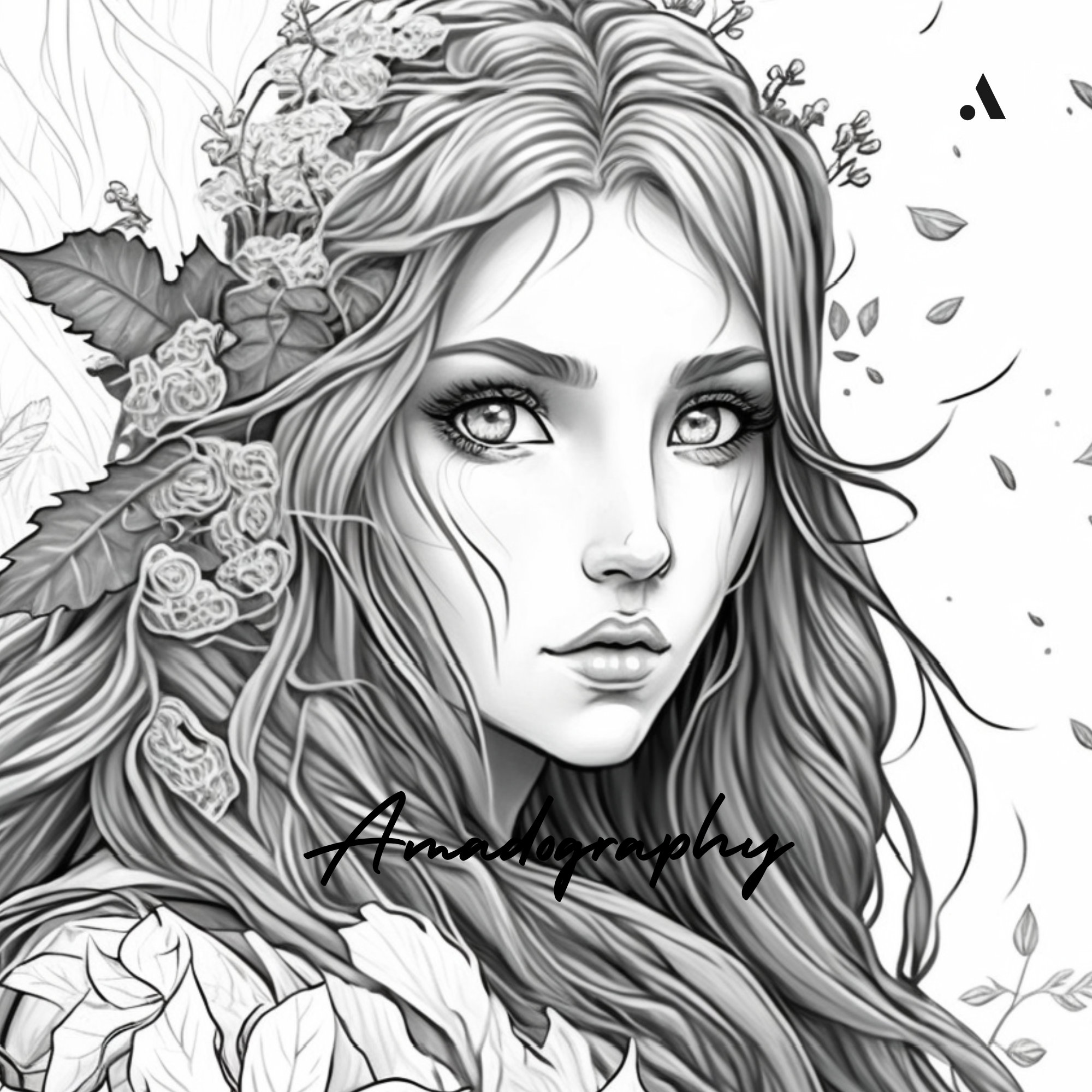 Floral Girl Coloring Page Printable Adult Coloring Pages - Etsy Finland
