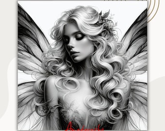 Moon Fairy Grayscale Coloring Book for Adults (Printable Download)