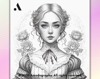Princess Coloring Page • Floral Fantasy Portrait (PDF Download)