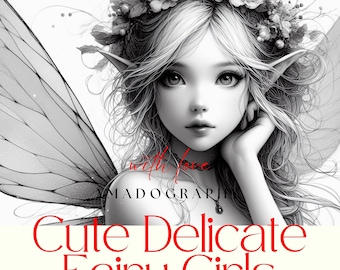 Fairy Girls Coloring Page - Delicate Greyscale Illustrations (PDF)