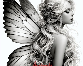 Moon Fairies Grayscale Coloring Book for Adults – Printable Fairy Tale Forest (Instant Download)