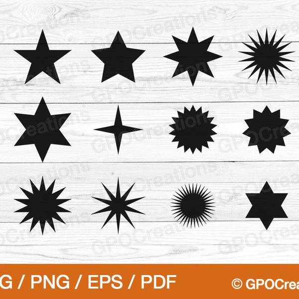 Stars SVG Bundle, Stars SVG, Stars PNG, Stars Clipart, Stars Vector, Stars Silhouette, Stars Cut File, Five Point Star Svg, 5-Point Star