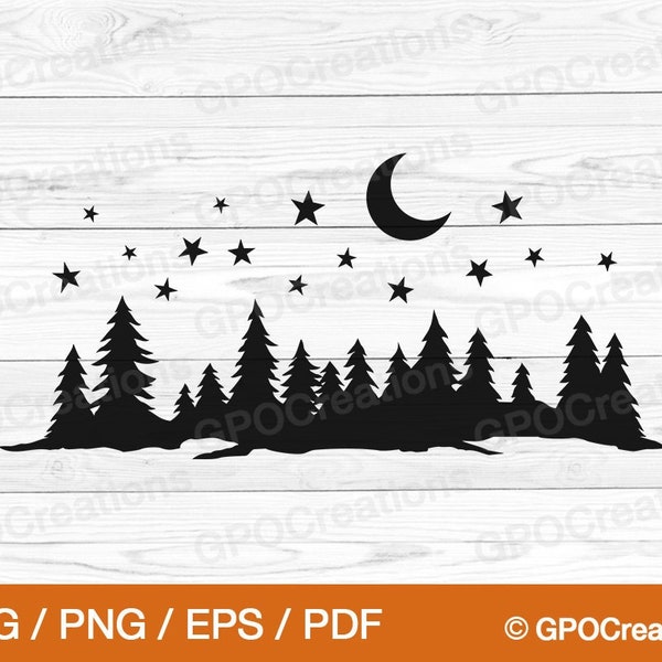 Forest SVG, Stars SVG, Tree Forest SVG, Pine Tree Forest Svg, Forest Svg, Pine Trees Svg, Camping svg, Outdoors svg, Forest Png Svg Cut File