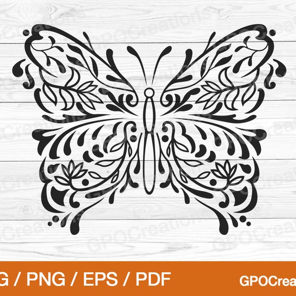 Butterfly SVG, Butterfly Cut File, Butterfly Silhouette, Butterfly Clipart, Butterfly PNG, Decorative Butterfly Graphics, Butterfly Vector