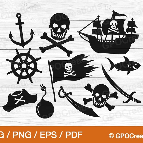 Pirate SVG, Pirate SVG Bundle, Pirate Silhouette, Pirate Cut Files, Pirate Clipart, Pirate PNG, Pirate Ship Svg, Skull Svg, Pirate Graphics