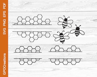 Honeycomb SVG, Honey Bee SVG, Honeycomb Split Monogram SVG, Honey Svg, Beekeeper Svg, Beekeeping Svg, Hexagon Svg, Bee Svg, Bee Png