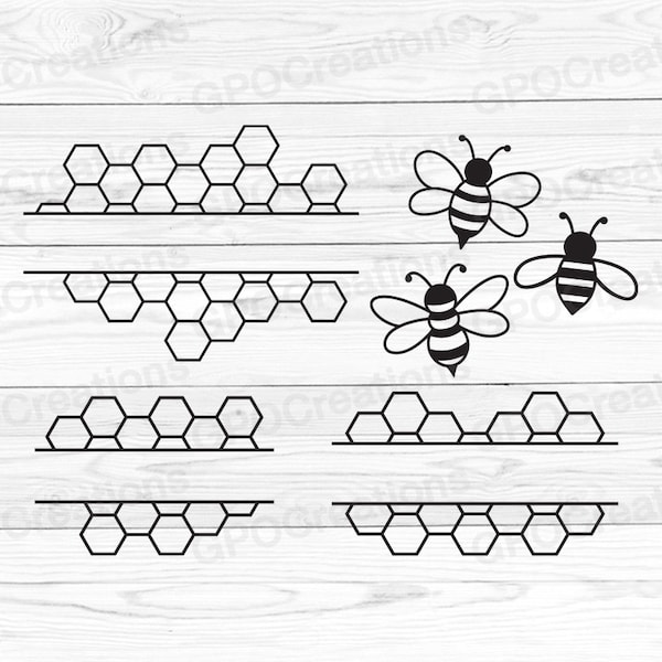 Honeycomb SVG, Honey Bee SVG, Honeycomb Split Monogram SVG, Honey Svg, Beekeeper Svg, Beekeeping Svg, Hexagon Svg, Bee Svg, Bee Png