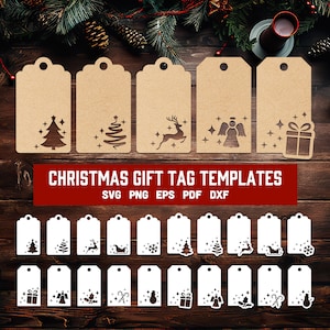 Pacchetto di modelli di etichette regalo di Natale SVG, etichette regalo SVG, etichette SVG, etichette di Natale SVG, etichette SVG, modelli di etichette, etichette regalo di Natale Png Dxf