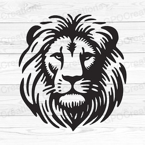 ライオンの頭 SVG、ライオンの顔 SVG、ライオン SVG、ライオンのクリップアート、ライオンの頭のカット ファイル、動物 SVG、ライオンのシルエット、ライオンの頭のシャツのデザイン PNG DXF