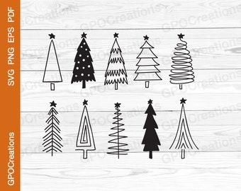 Christmas Tree Doodles SVG, Christmas Trees SVG, Merry Christmas SVG, Christmas Cut File, Christmas Trees Png, Hand Drawn Svg, Xmas Tree Svg