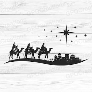 Bethlehem SVG, drie wijze mannen SVG, kerstster SVG, Bethlehem gesneden bestand, Bethlehem silhouet, ster van Bethlehem ornament Svg Png Dxf