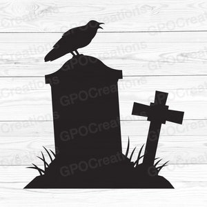 Grafsteen SVG, Crow SVG, Halloween kerkhof Crow SVG, grafsteen, grafsteen, Crow gesneden bestand, grafsteen clipart, grafsteen PNG, kerkhof SVG