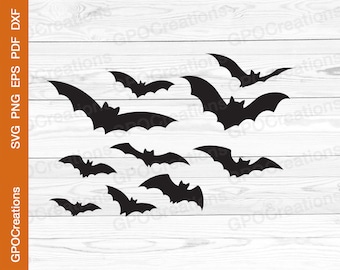 Halloween Bats SVG, Spooky Bats SVG, Bats Clipart, Bats PNG, Bats Silhouettes, Halloween Bats Cut File, Flying Bats Svg, Halloween Bats Png