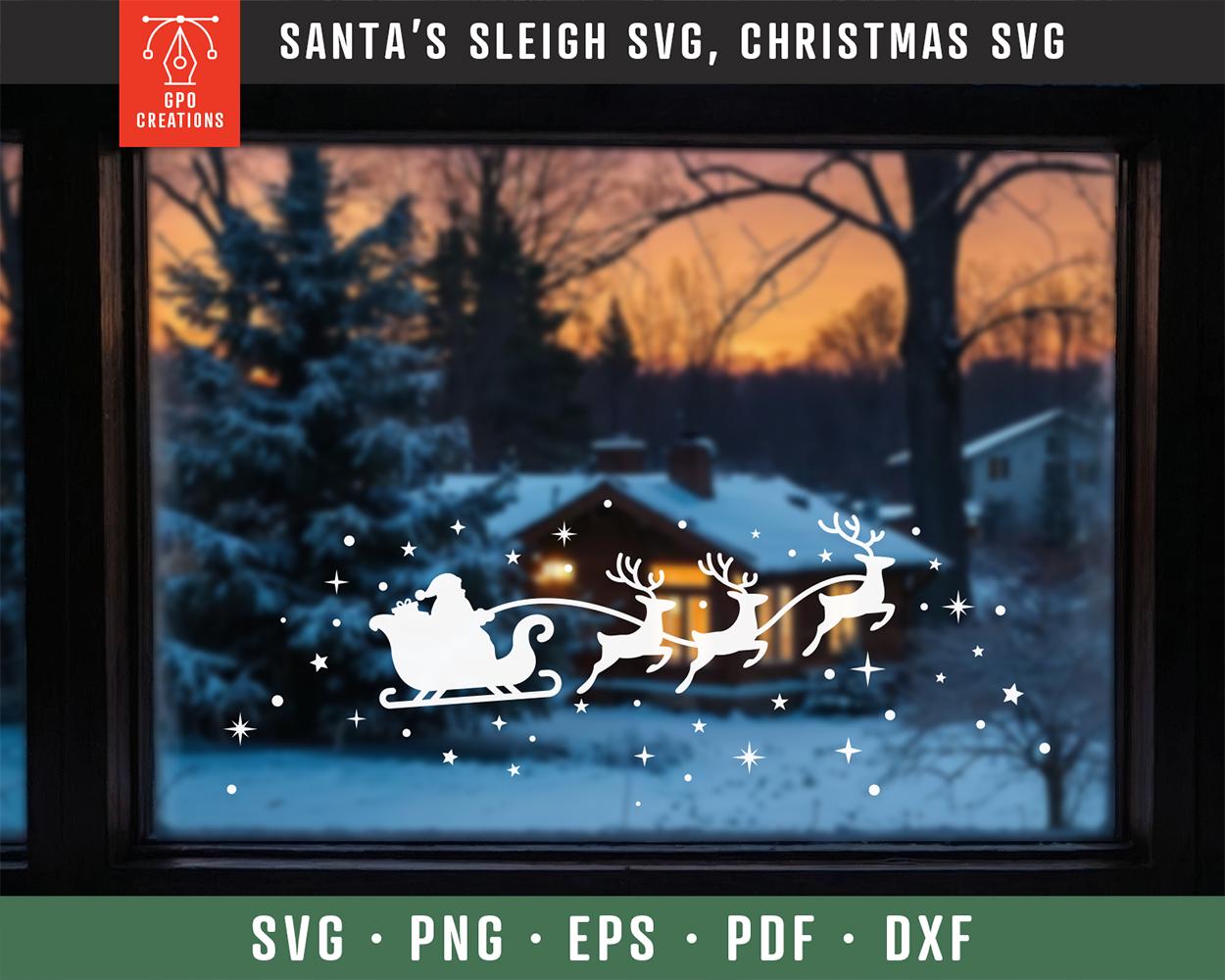 Santa's Sleigh SVG, Christmas Night SVG, Santa and Reindeer Silhouette ...