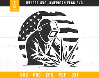 Welder SVG, Welding SVG, Welder Silhouette, Welder Clipart, American Flag Svg, Labor Day Svg, American Welder SVG, Ironworker Svg Png Dxf