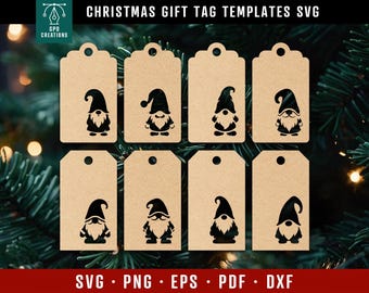 Christmas Gift Tag SVG Bundle, Christmas Gnomes SVG, Holiday Gnomes SVG, Christmas Gift Tag Template, Christmas Gifts, Instant Download Dxf