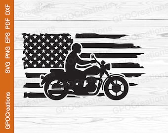 Motorcycle with Flag SVG, Biker SVG, Motorcycle Svg, Bike Svg, USA Flag Svg, Racing Svg, Motorcycle Cut File, Motorbike Clipart Svg Png Dxf
