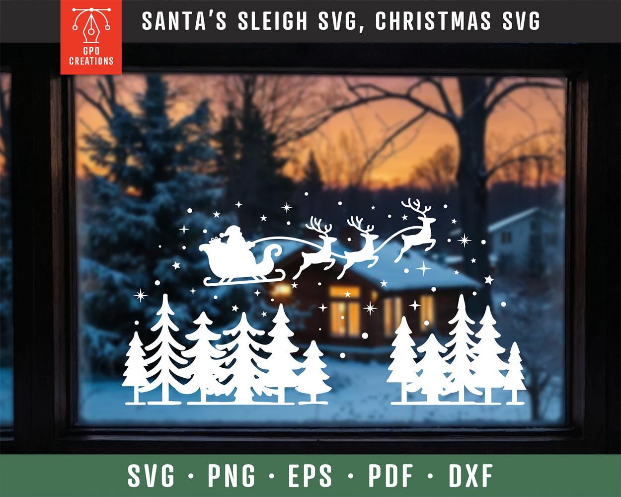 Santa's Sleigh SVG, Christmas Night SVG, Santa and Reindeer Silhouette ...