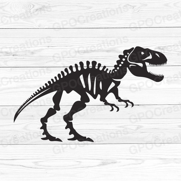 Dinosaur SVG, dinosaurus skelet SVG, dinosaurus silhouet, dinosaurus fossiele SVG, dinosaurus botten SVG, Dino skelet gesneden bestand clipart PNG DXF