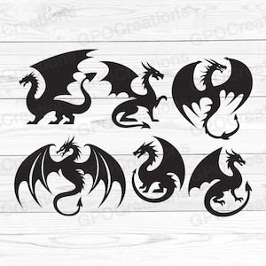 Dragon SVG Bundle, Dragon SVG, Dragon Silhouette SVG, Dragon Clipart, Dragon Cut File, Dragon Tattoo Svg, Dragon Printable, Dragon Png Dxf
