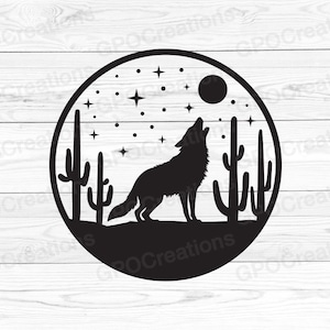 Coyote SVG, Howling Coyote SVG, woestijnscène SVG, cactus Svg, woestijnlandschap Svg, woestijn gesneden bestand, woestijn Svg, woestijn Png, woestijn Clipart