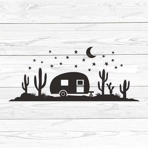 Camping en el desierto SVG, estrellas SVG, camping SVG, caravana Svg, desierto Svg, viaje de camping familiar Svg, archivo de corte de camping, exteriores Svg, cactus Svg