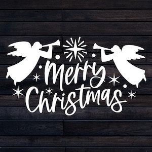 Merry Christmas SVG, Christmas Angel SVG, Angel Blowing Trumpet SVG, Christmas Svg, Merry Christmas Cut File, Happy Christmas, Angel Vector