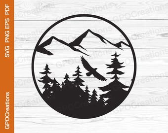 Montagna SVG, Scena di montagna SVG, Cerchio di montagna SVG, Montagna e albero SVG, Natura SVG, Campeggio SVG, All'aperto SVG, File di taglio della montagna