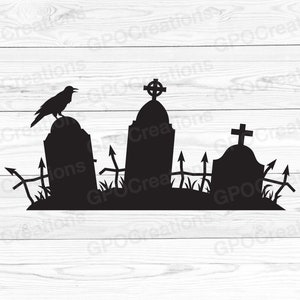 Halloween kerkhof Crow SVG, grafsteen SVG, Crow SVG, grafsteen, grafsteen, Crow gesneden bestand, grafsteen clipart, grafsteen PNG, kerkhof SVG