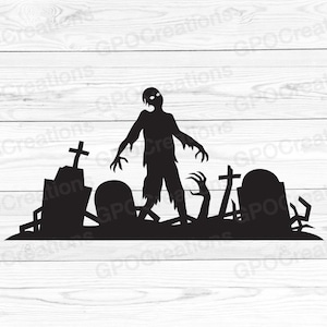 Zombie SVG, Halloween Zombie SVG, Halloween Graveyard SVG, Spooky Graveyard Cemetery Png, Zombie Hands, Graveyard Silhouette, Cemetery Svg