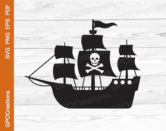 Pirate Ship SVG, Pirate SVG, Pirate Ship Silhouette, Pirate Ship Clipart, Pirate Ship Cut File, Pirate Cut File, Skull and Crossbones SVG