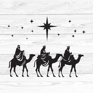 Reyes Magos SVG, Natividad SVG, Reyes Magos SVG, Belén Svg, Estrella de Navidad Svg, Archivo de corte de Belén, Escena de la Natividad de Navidad Svg Dxf