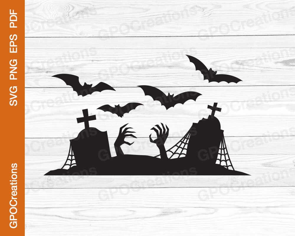 Halloween Graveyard SVG, Zombie Hands SVG, Bats SVG, Spooky Graveyard  Cemetery Png Clipart Cut File, Graveyard Silhouette, Cemetery Svg - Etsy, image size:1000x800